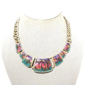 Women’s 14” Colorful Gold Tone Bar Collar Statement Necklace- Lavender, Teal….
